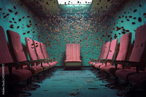 A festive atmosphere of upside-down chairs, plastic bugs, and playful pranks, characteristic of April Fools' pranks, is a celebration of the April Fools' spirit