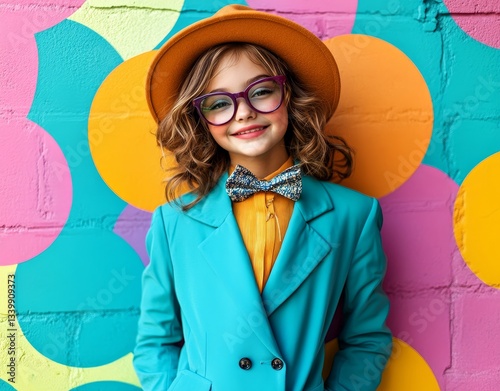 On either April Fool's Day or a birthday, a photograph is taken of a beaming kid with glasses, immersed in the vibrant atmosphere of a holiday