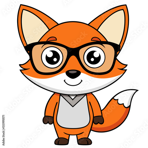 a cartoon fox wearing glasses smiling. This adorable illustration depicts a charming fox with a friendly expression vector illustration