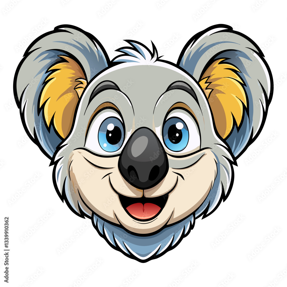 Obraz premium a cartoon illustration of an adorable koala's face, with friendly eyes and a charming smile. It's a playful and cute depiction of this iconic marsupial