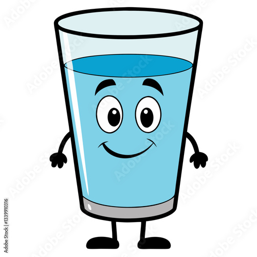 a cute cartoon glass of water with a happy face and limbs vector illustration