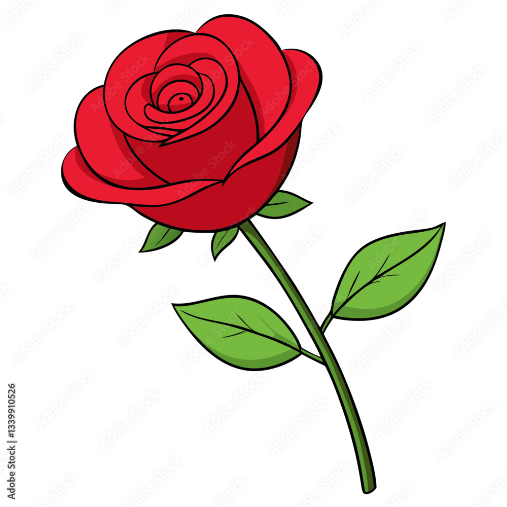 a single, vibrant red rose with green leaves, presented against a plain backdrop vector illustration a single, vibrant red rose with green leaves, presented against a plain backdrop vector illustration