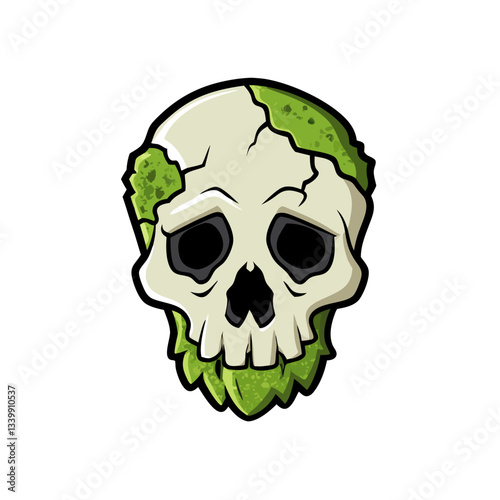 a weathered skull covered in moss, giving it an eerie and unique appearance vector illustration