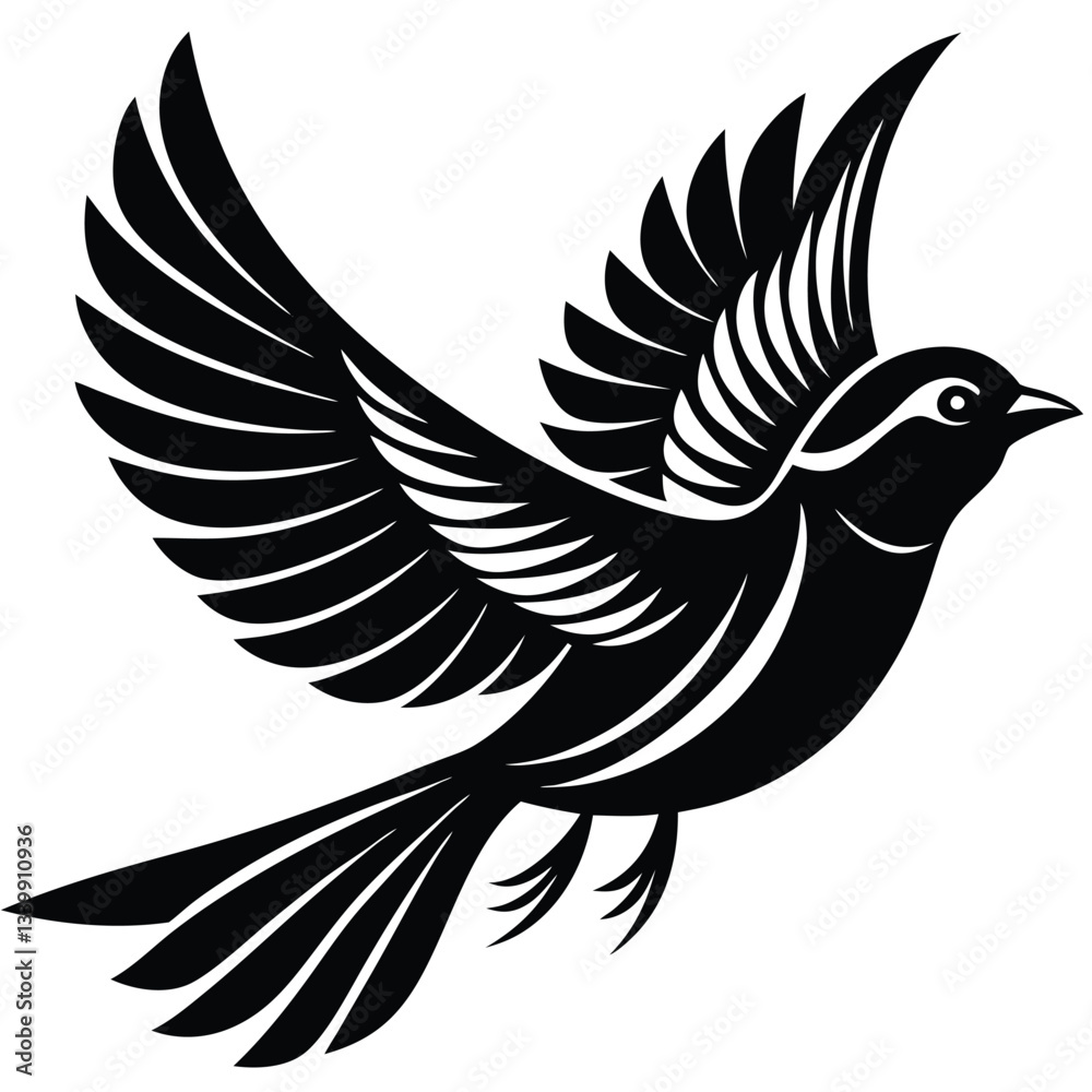 Obraz premium Silhouette of a black bird in flight