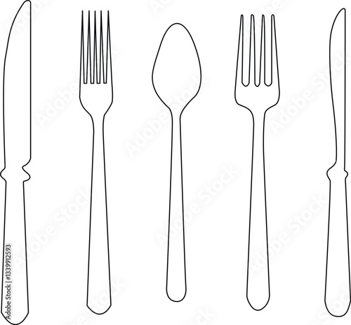 Cutlery Set line art vector illustration black color thin line