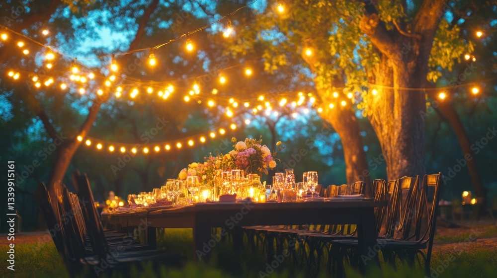 Fototapeta premium Romantic Outdoor Dinner Party Under the Stars