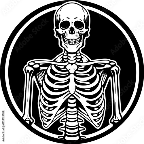 A vector illustration of a human skull, depicting skeletal anatomy and death