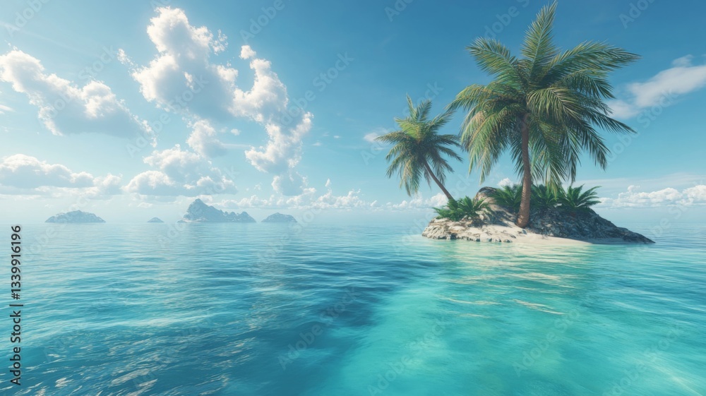 Tropical Island Paradise With Palm Trees And Ocean Tropical Island Paradise With Palm Trees And Ocean