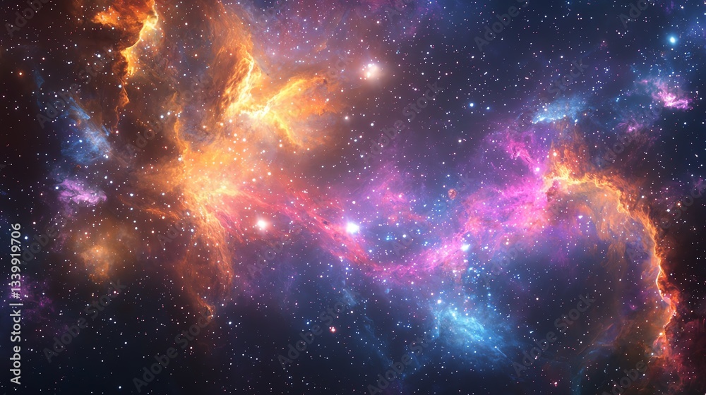 Fototapeta premium Colorful cosmic nebula with swirling galaxies, glowing stars, and ethereal energy