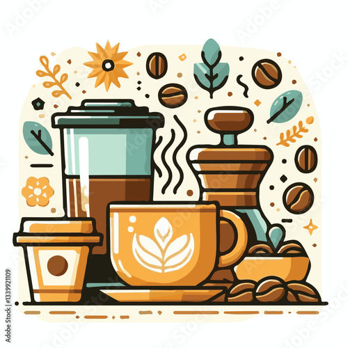 coffee, drink, cup, caffeine, beverage, espresso, cafe, black, design, cappuccino, hot, background, morning, brown, mug, breakfast, vector, white, aroma, food, isolated, natural, mocha, arabica, set, 