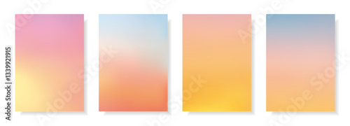 Set of abstract blurred backgrounds.Evening sky, sunset and sunrise on the ocean, sea summer landscapes.Decorative gradient backdrops.Templates for invitations, greeting cards.Vector, meshes