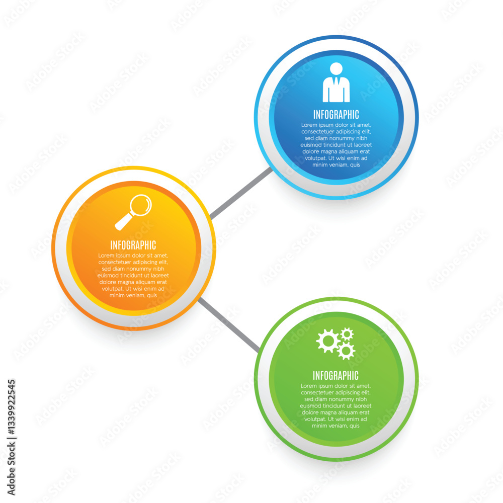 Fototapeta premium Circle modern 3 step design for infographic concept editable template