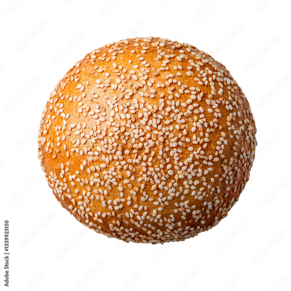 Bread roll covered with sesame seeds on clear transparent background cut out Bread roll covered with sesame seeds on clear transparent background cut out