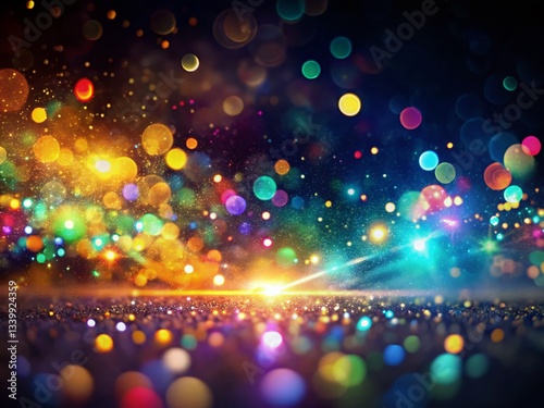 Abstract Black Background with Colorful Light Fragments and Bokeh Effects - Festive Sparkling Lights