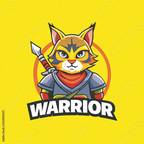 Fierce Warrior Cat Logo Vector Mascot Character Cartoon Illustration