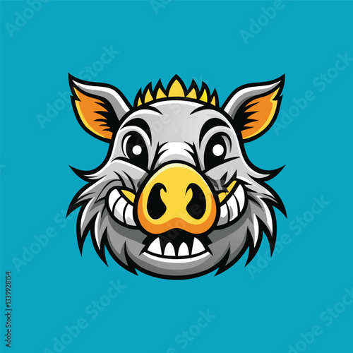 Animated Wild Boar Graphic with Cartoonish Style and Zoomed-In Perspective