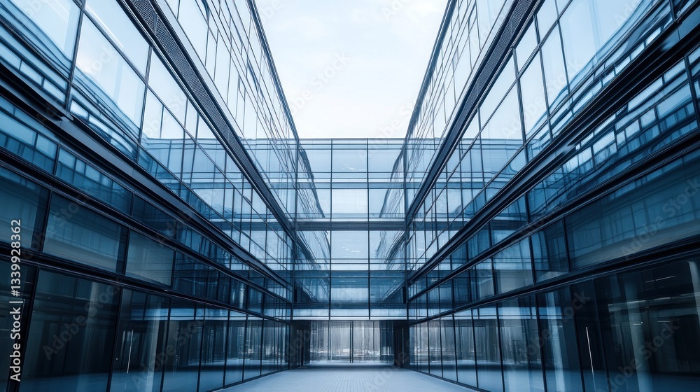 Modern Glass Architecture, Stunning Perspective of a Contemporary Building's Interior Modern Glass Architecture, Stunning Perspective of a Contemporary Building's Interior