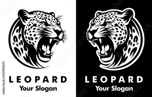 Leopard face vector. Illustration of a roaring leopard suitable for wildlifethemed designs, logos, tattoos.