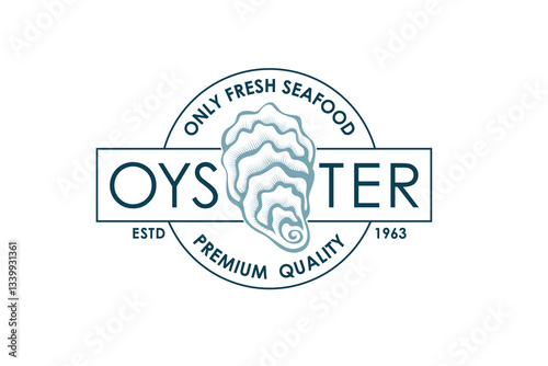 label of fresh oyster shell isolated on white background