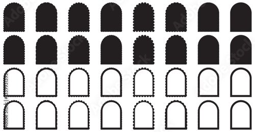  Scalloped Arch Shape Templates, Arch Frames and Matching Borders for Card Making, Wedding Invitations, Invites, Christmas Cards, Scrapbooking, Paper Crafts. Black Vector Frame Templates Collection