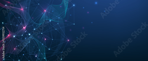 Global network connection concept. Big data visualization. Social network communication in the global computer networks. Internet technology. Business. Science. Vector illustration