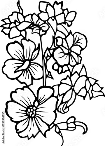Flower line art illustration, floral vector drawing