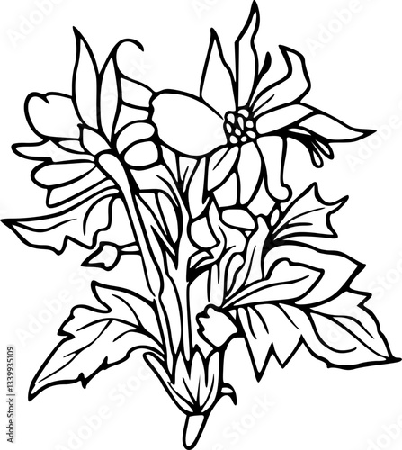 Flower line art illustration, floral vector drawing