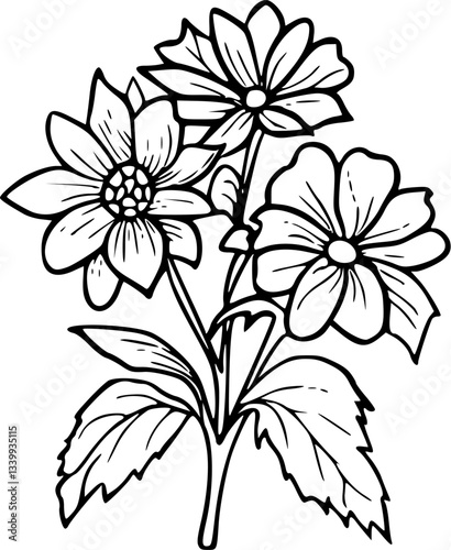 Flower line art illustration, floral vector drawing