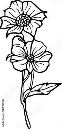 Flower line art illustration, floral vector drawing