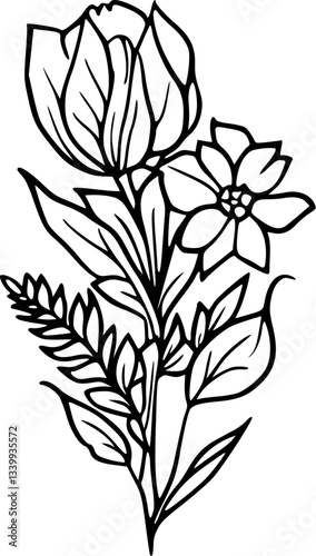 Flower line art illustration, floral vector drawing