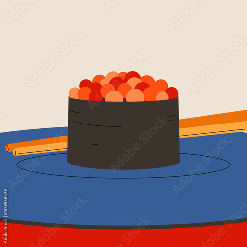 Sushi delight with vibrant fish roe on a conveyor belt