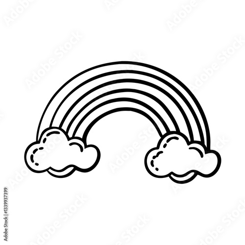 Colorful rainbow icon with clouds, cheerful decoration concept