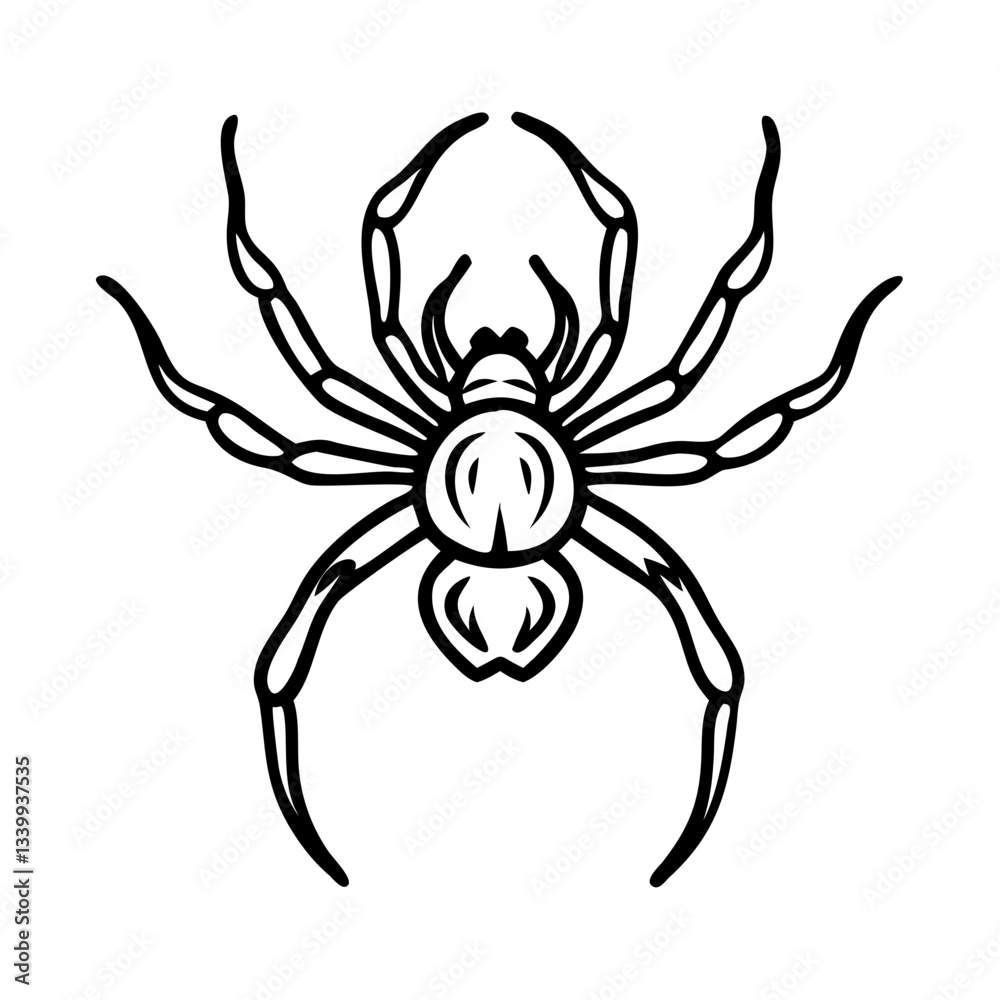 Black spider icon crawling on web, creepy symbolism concept Black spider icon crawling on web, creepy symbolism concept