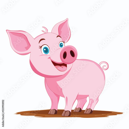 Cute pig vector illustration featuring a pink piggy with a friendly expression. Perfect for farm animal designs, agriculture themes, piggy banks, and cartoon mascots.