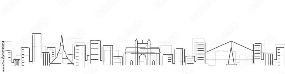 Naklejka premium Mumbai Simple Dark Lines Skyline on White Background