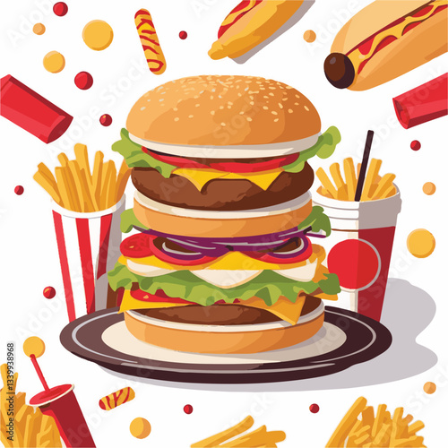 fastfood, fast, snack, food, meal, background, delicious, dinner, lunch, fat, american, unhealthy, burger, menu, restaurant, junk, isolated, meat, tasty, cheeseburger, set, hamburger, sandwich, cuisin