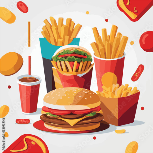 fastfood, fast, snack, food, meal, background, delicious, dinner, lunch, fat, american, unhealthy, burger, menu, restaurant, junk, isolated, meat, tasty, cheeseburger, set, hamburger, sandwich, cuisin