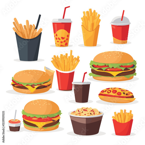 fastfood, fast, snack, food, meal, background, delicious, dinner, lunch, fat, american, unhealthy, burger, menu, restaurant, junk, isolated, meat, tasty, cheeseburger, set, hamburger, sandwich, cuisin