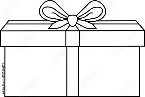 gift box line art wrapped gift with ribbon bow drawing vector illustration
