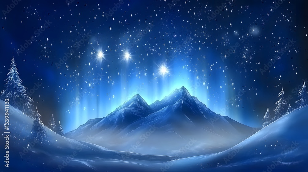 Fototapeta premium Snowy mountain landscape at night (1)