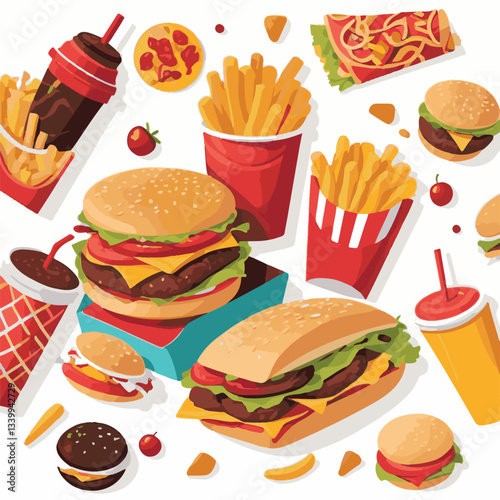 fastfood, fast, snack, food, meal, background, delicious, dinner, lunch, fat, american, unhealthy, burger, menu, restaurant, junk, isolated, meat, tasty, cheeseburger, set, hamburger, sandwich, cuisin
