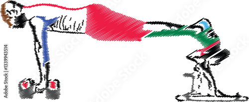 Strength Training Illustration, Man Performing Elevated Dumbbell Plank