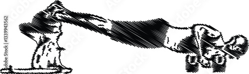 Strength Training Illustration, Man Performing Elevated Dumbbell Plank