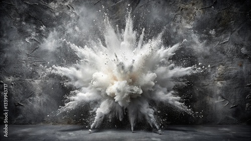 Abstract White Powder Explosion on Grunge Black & White Background with Bokeh