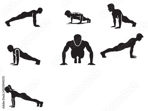 Set of push up Pose silhouette