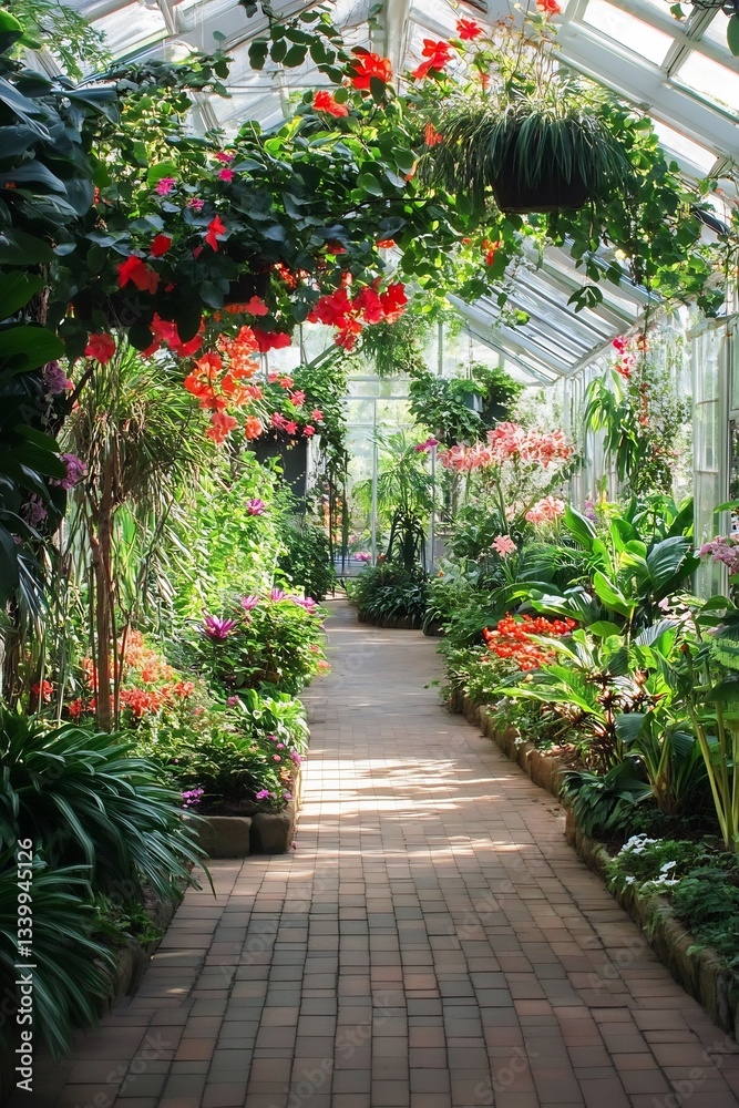 Fototapeta premium A lush tropical garden with exotic flowers and plants.