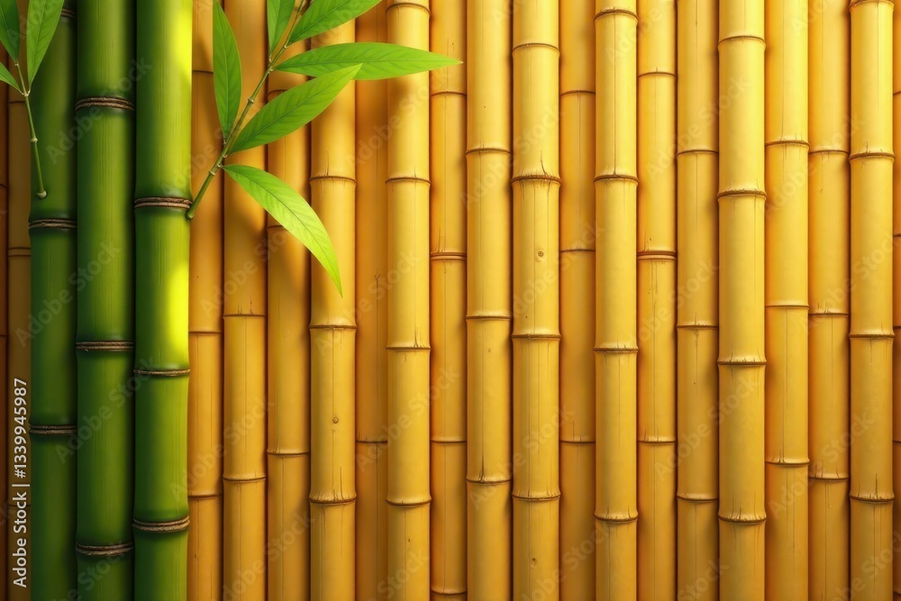 Naklejka premium Close-up, natural bamboo texture; vertical lines, golden hues, rustic, photography, stock