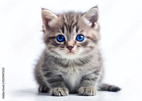 Adorable Gray Kitten with Blue Eyes - Panoramic Stock Photo