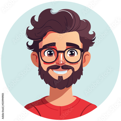 Friendly Bearded Man with Curly Hair and Glasses