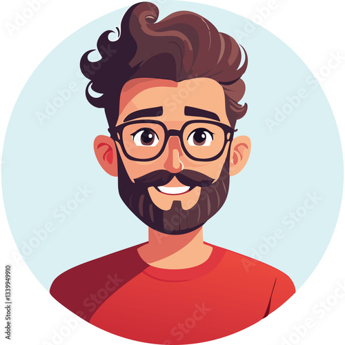 Friendly Bearded Man with Curly Hair and Glasses